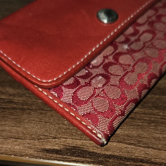 Coach Red Wallet with Signature Design - Picture 10 of 13